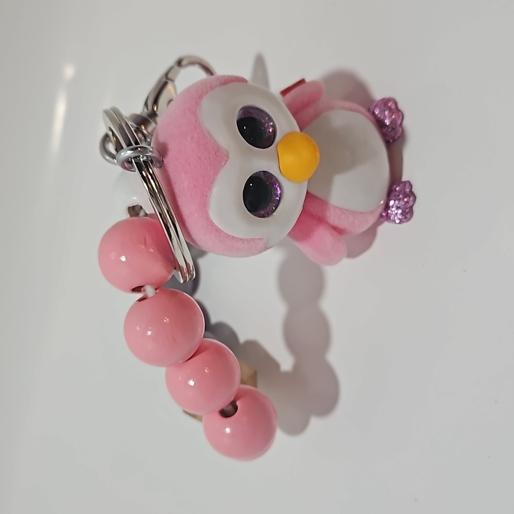 Ty boo pink penguin keychain